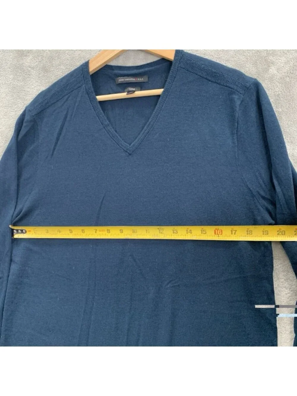 John Varvatos Sweater Mens Large Petrol Blue Merino Wool Blend V Neck Pullover